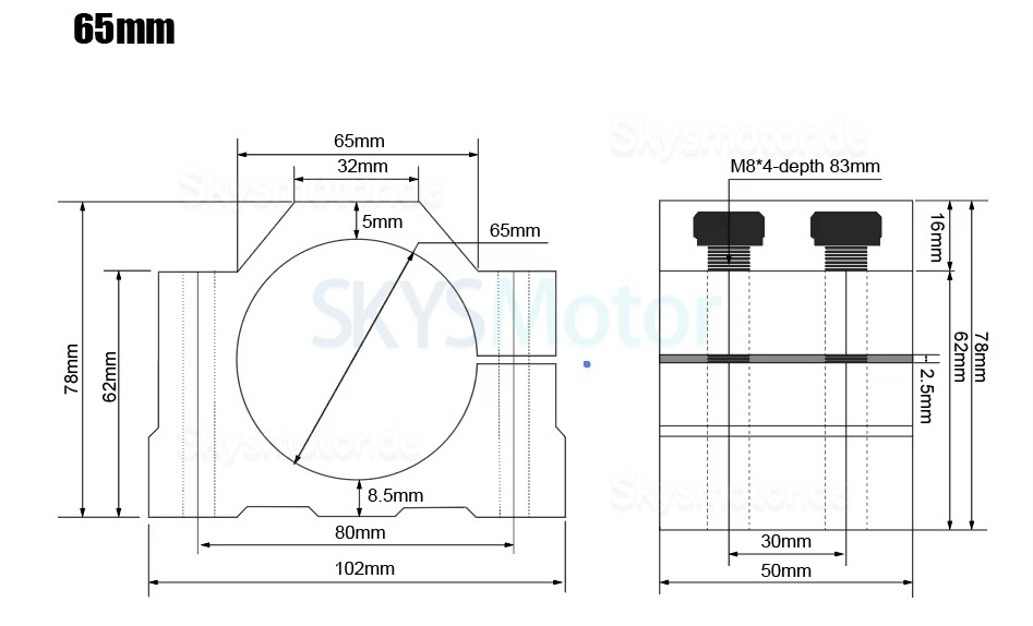 65 mm/80 mm/100 mm/125 mm CNC Spindelmotorhalterung aus Aluminium, Klemme OSP001705 f&uuml;r Spindelmotor